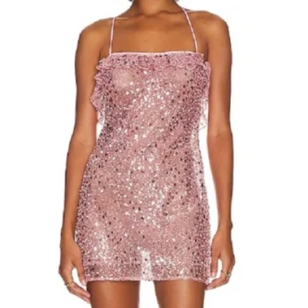 LOBA Pink Sequin Slip Dress